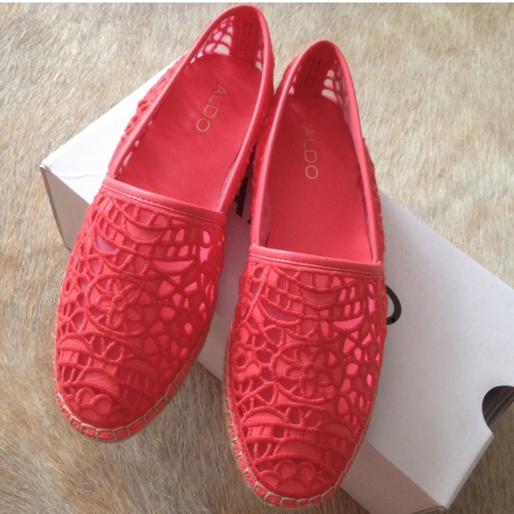 New Aldo Molinis Embroidered Lace Espadrilles Sandals Coral Sz 8